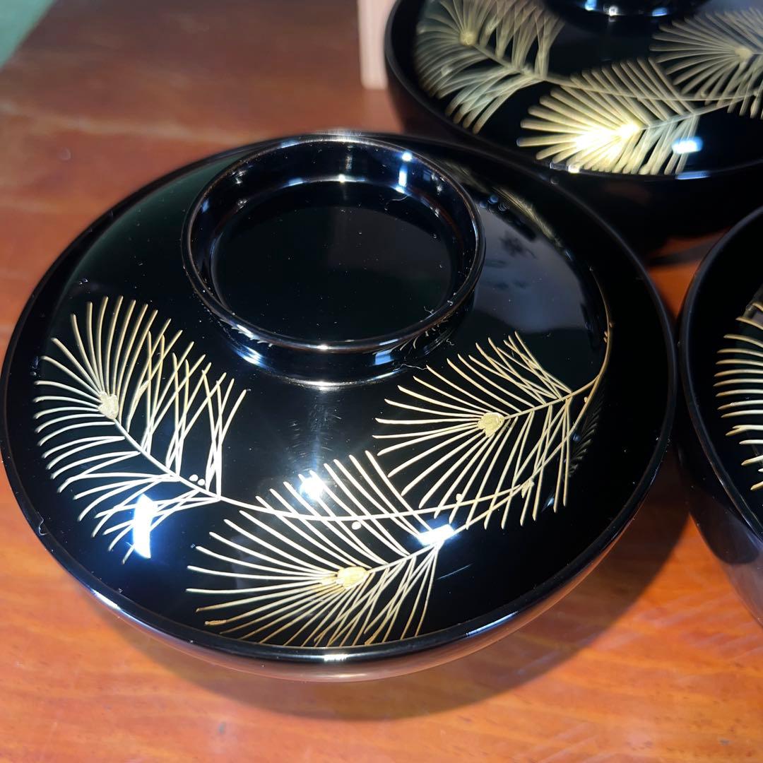 42未使用 高級輪島塗 わじま龍作 松沈金 吸物椀5客