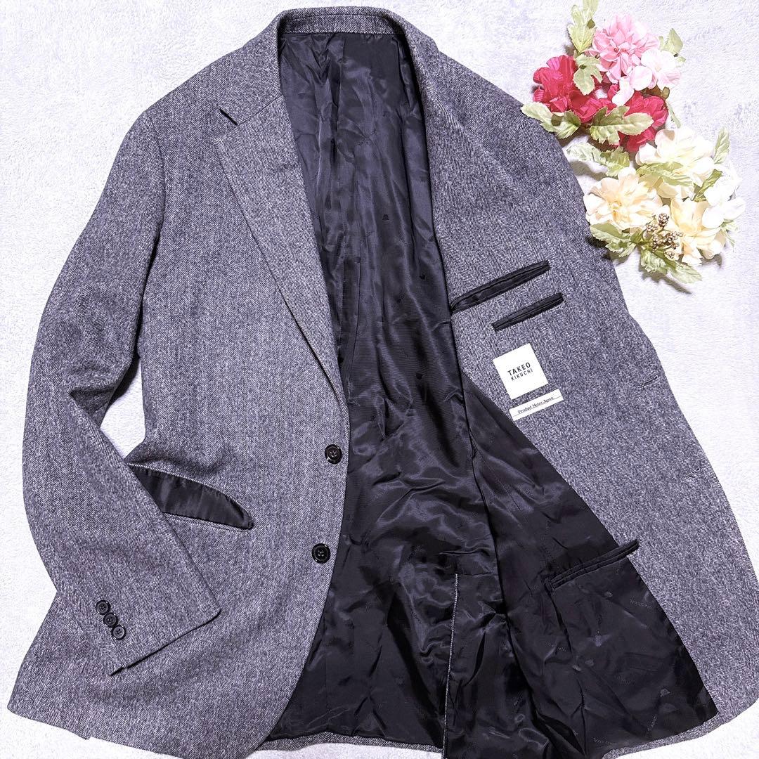 裏地総柄【未使用級】タケオキクチ テーラードジャケット カシミヤ混 ヘリンボーン