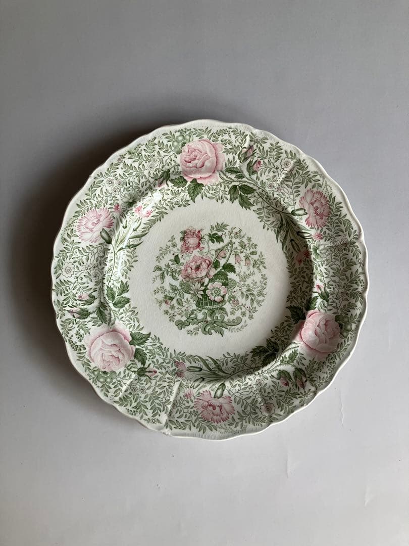 クレイユモントロー　薔薇の花籠のデザートプレート　19世紀　フランスアンティーク