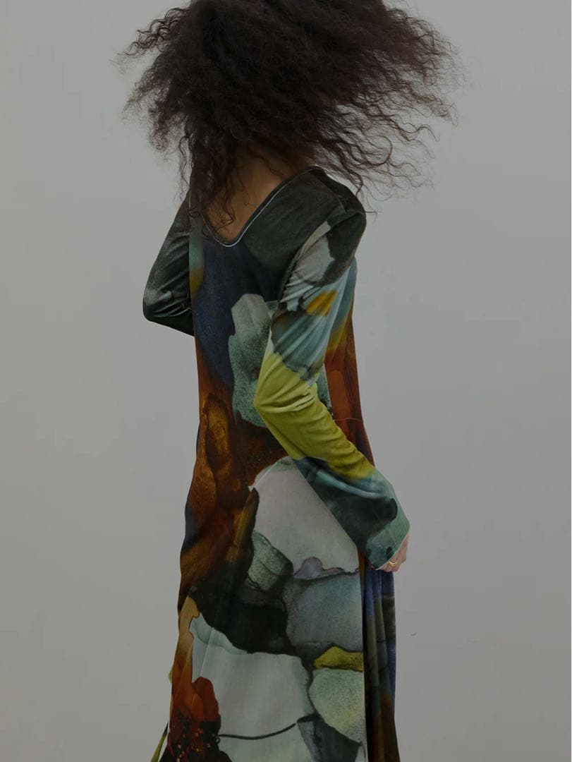 ワンピース ameri 2WAY RUST INK ART VELOUR DRESS