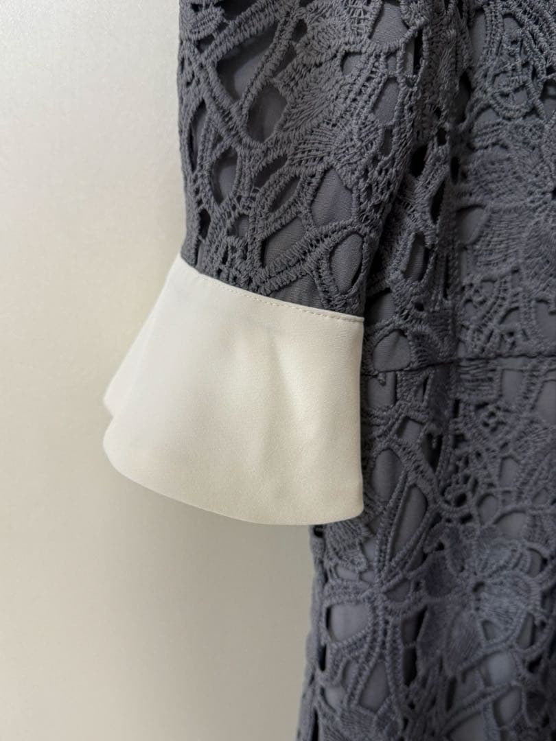 Leja 花柄レースカラースパンコールAラインワンピースドレス