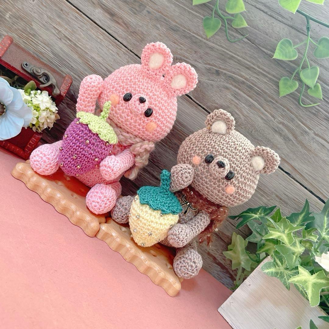 あみぐるみ　いちご大好きキュートレトロんなPUUCUうさちゃんとくまちゃん