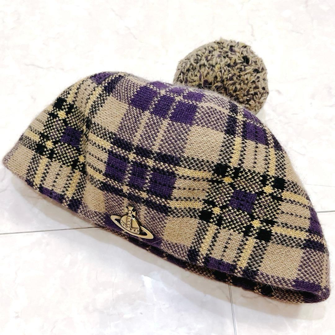 Vivienne Westwood チェック ベレー帽　オーブ モヘア混 M