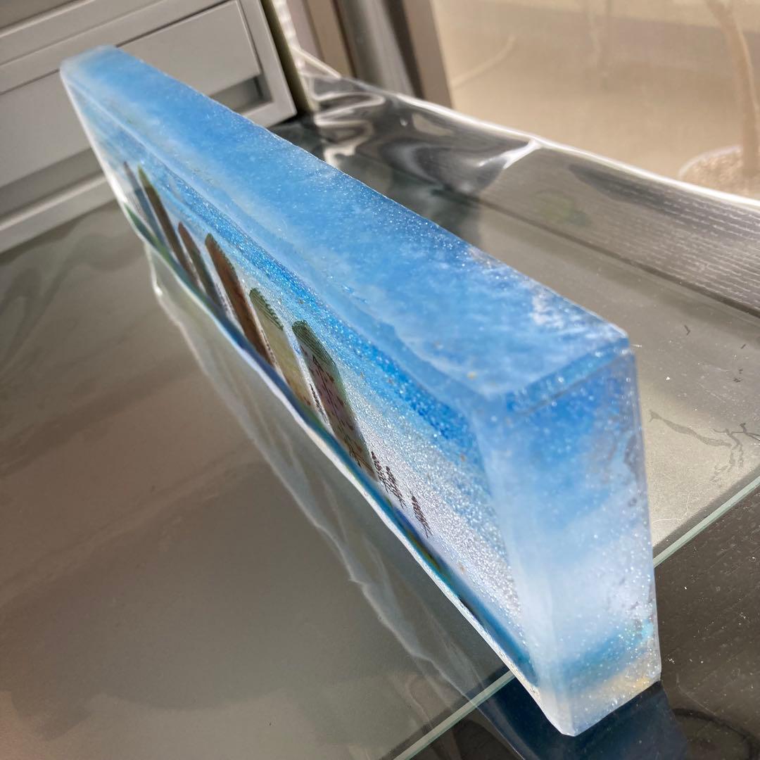 ガラス工芸品　ガラスアート　アートオブジェ　クラフト　透明な風景　ブルー