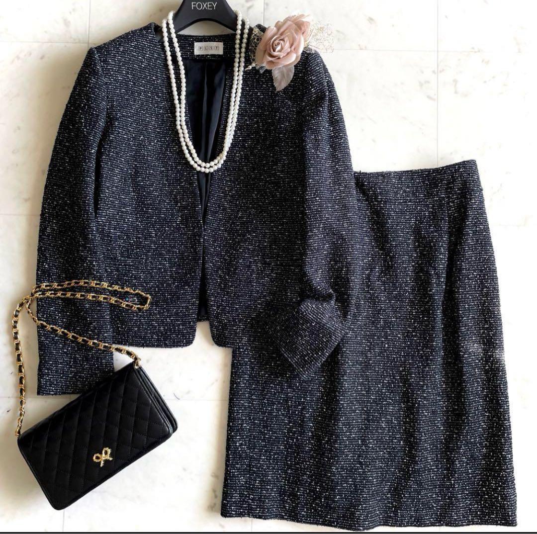 極美品♪プラステ PLST 滝沢眞規子着 カラーレス ツイード セットアップ M