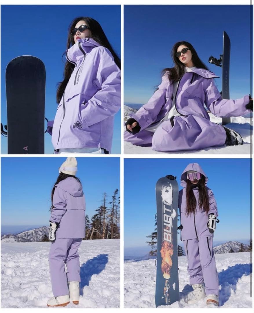 ラベンダー スノーボードウェアセット スキーウェア ウィンタースポーツ2点セット