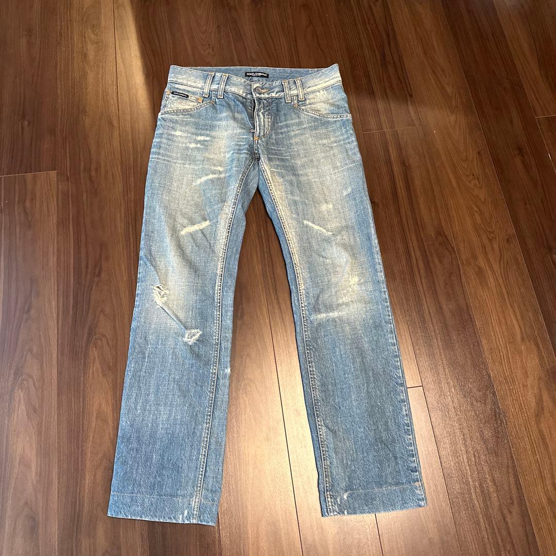 Dolce & Gabbana ライトブルー ストレートデニム ダメージ加工