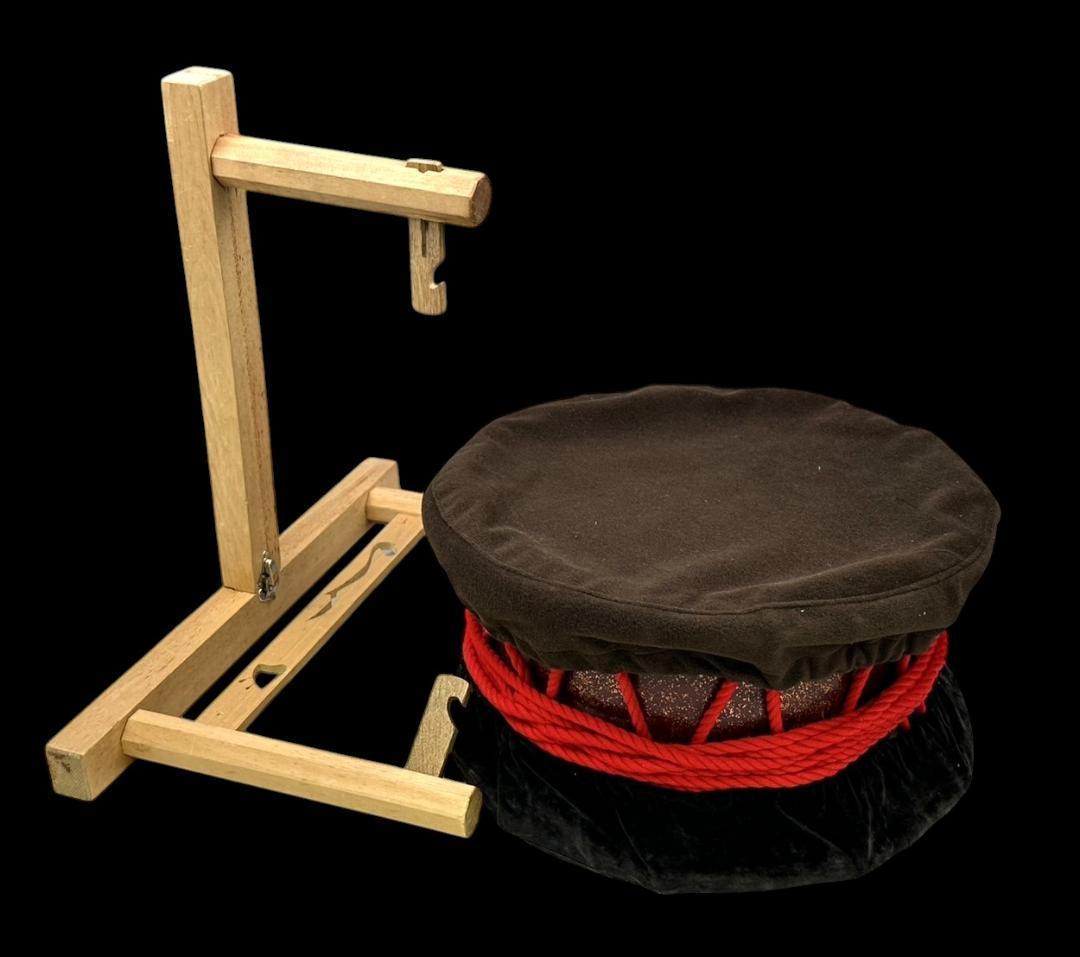 和楽器 和太鼓 締太鼓 打面-約34㎝ 台座 バチ 皮カバー キャリーバッグ付属