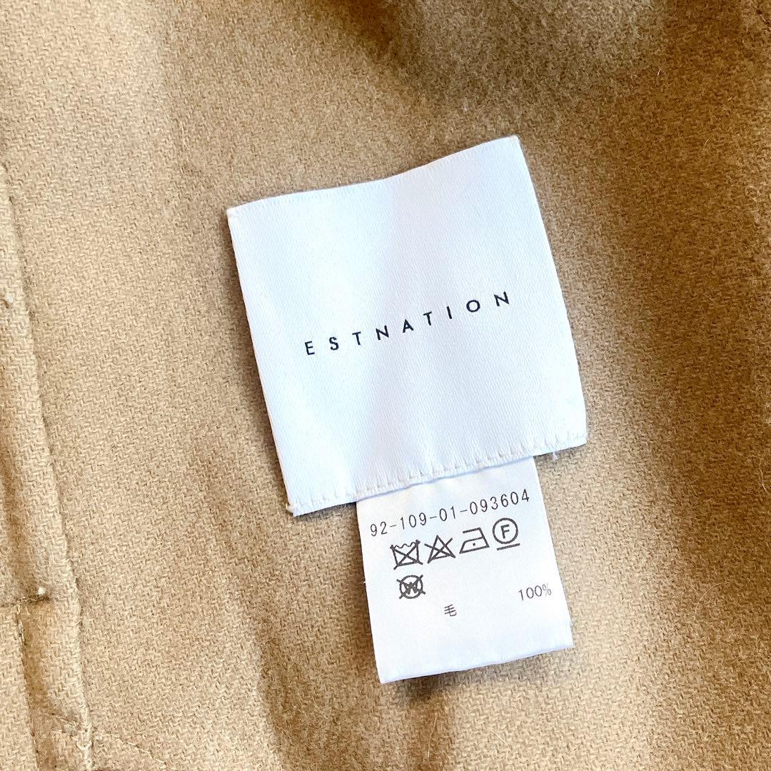 美品 エストネーション ストール付ウールダブルフェイスロングコート キャメル