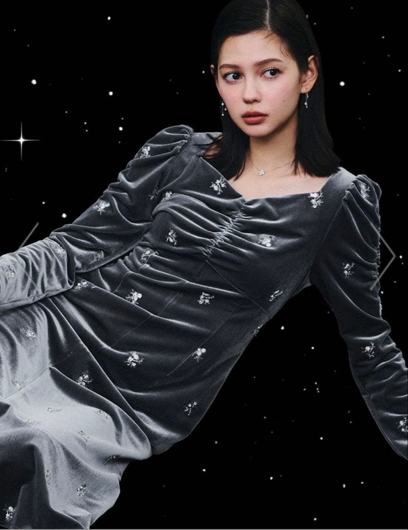 花柄刺繍ベロアワンピース celford タグ付き　新品　最終価格