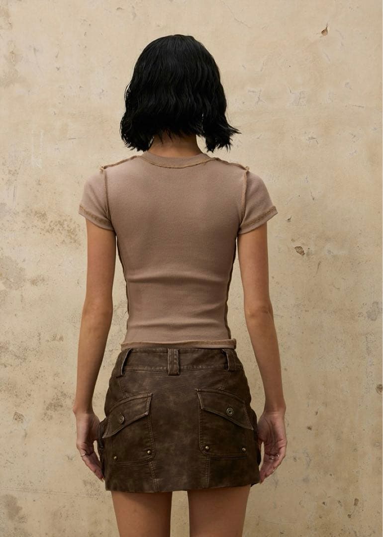 試着のみ PERSONSOUL*Worn Leather Skirtミニスカート