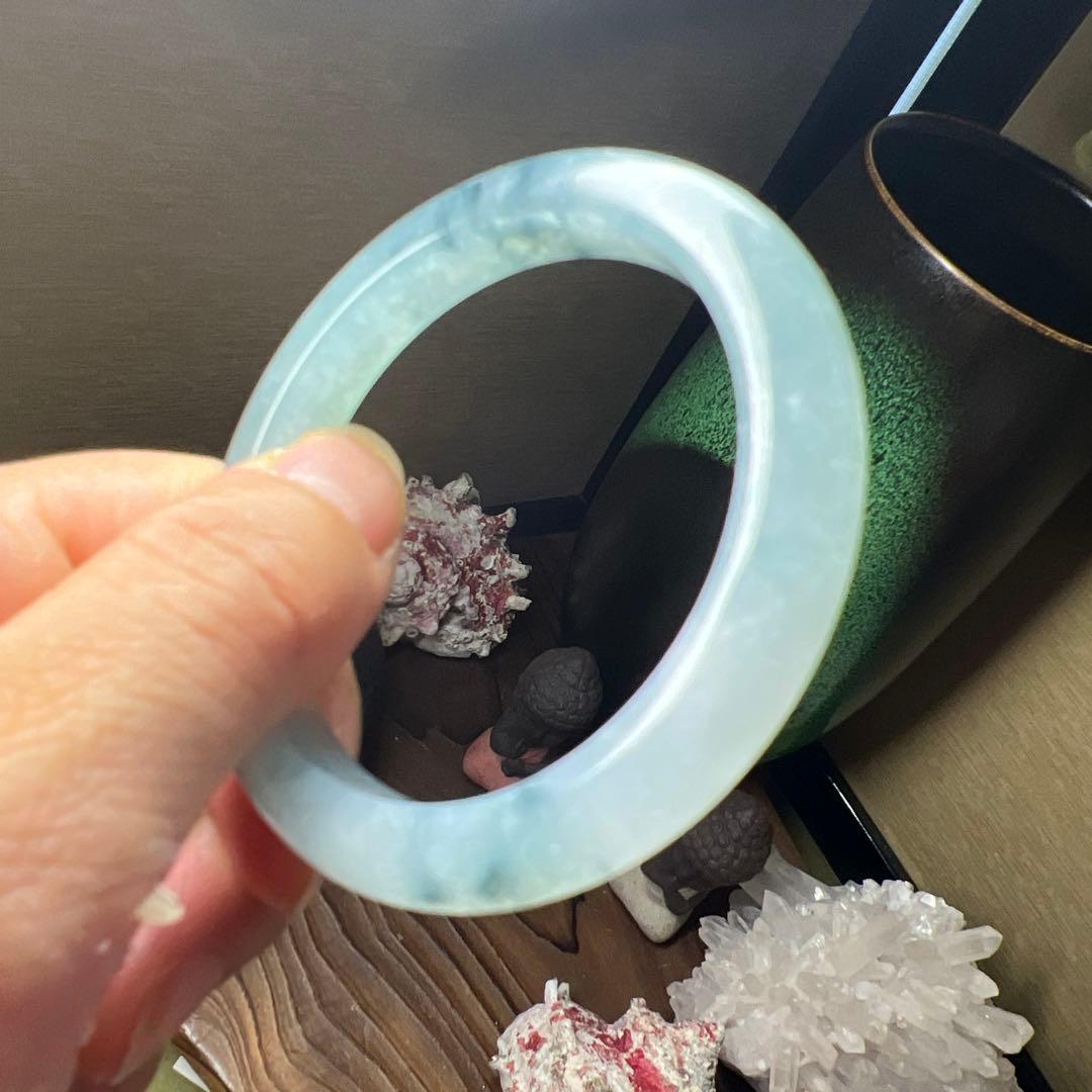 本翡翠、個性的水墨画、 氷糯種バングル　〜51.5