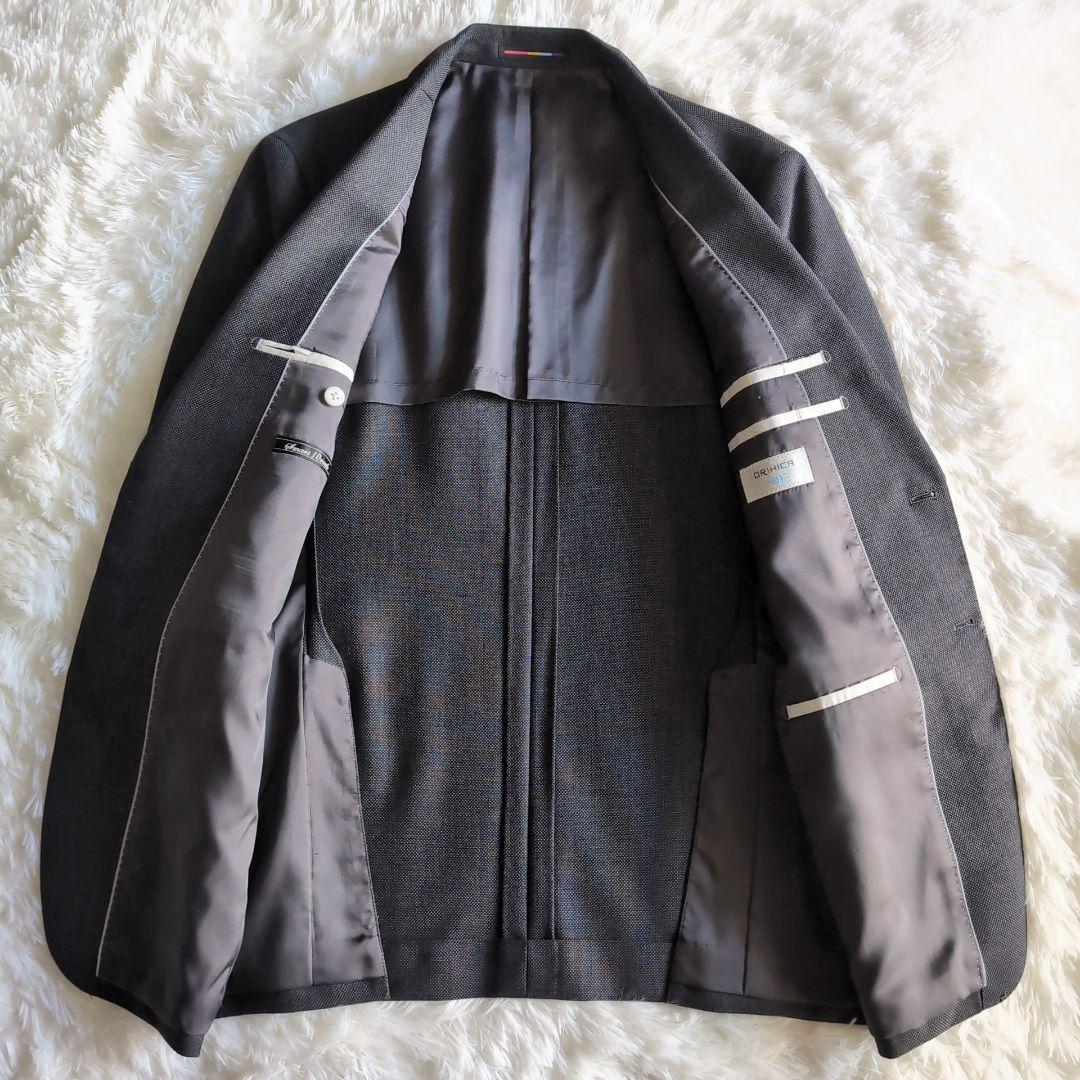 美品 オリヒカ バーズアイ ビジネススーツ スリーピース A6 チャコールグレー