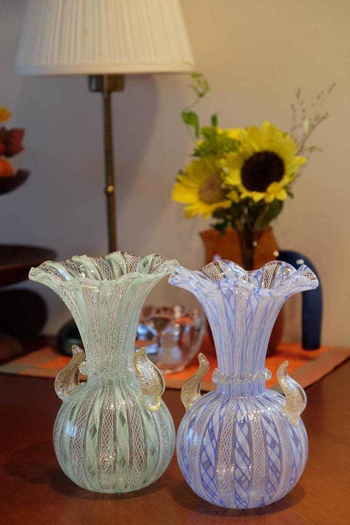 レースガラス 花瓶 ベネチアングラス ムラーノガラス アンティーク 江波冨士子