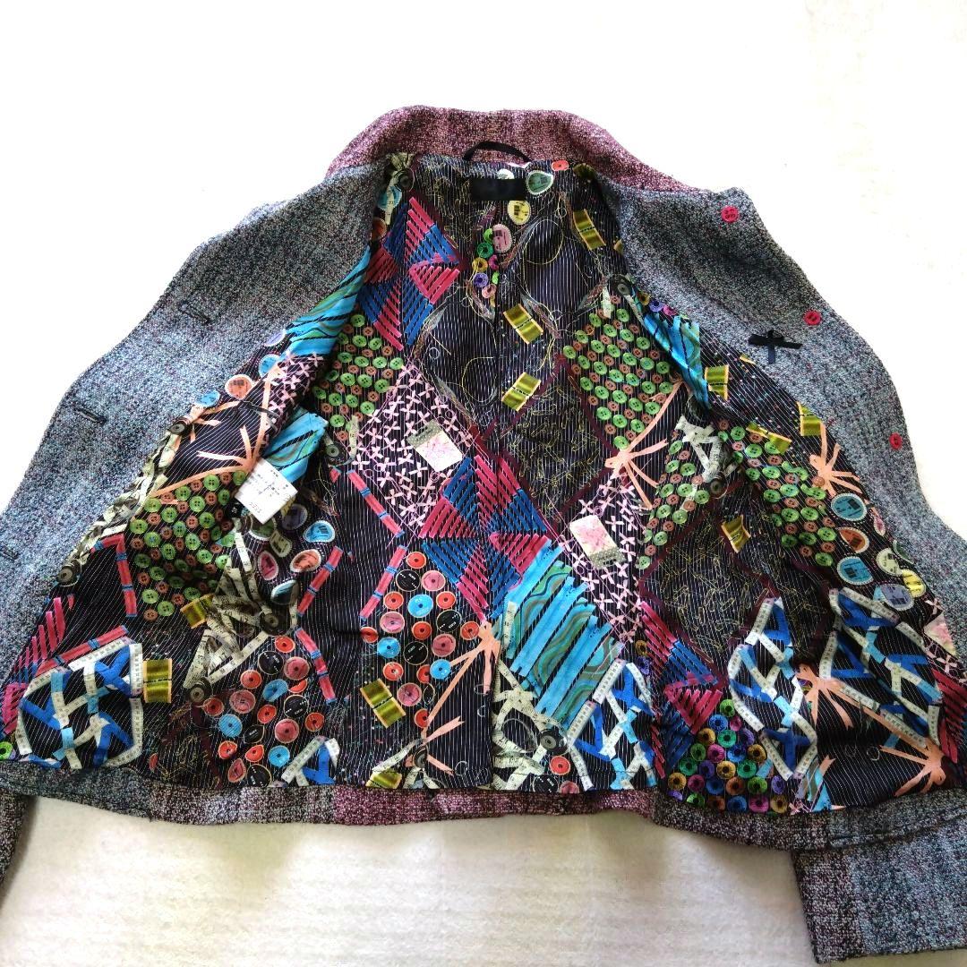 ポールスミス テーラードジャケット ツイード グレー ボルドー バイカラー L