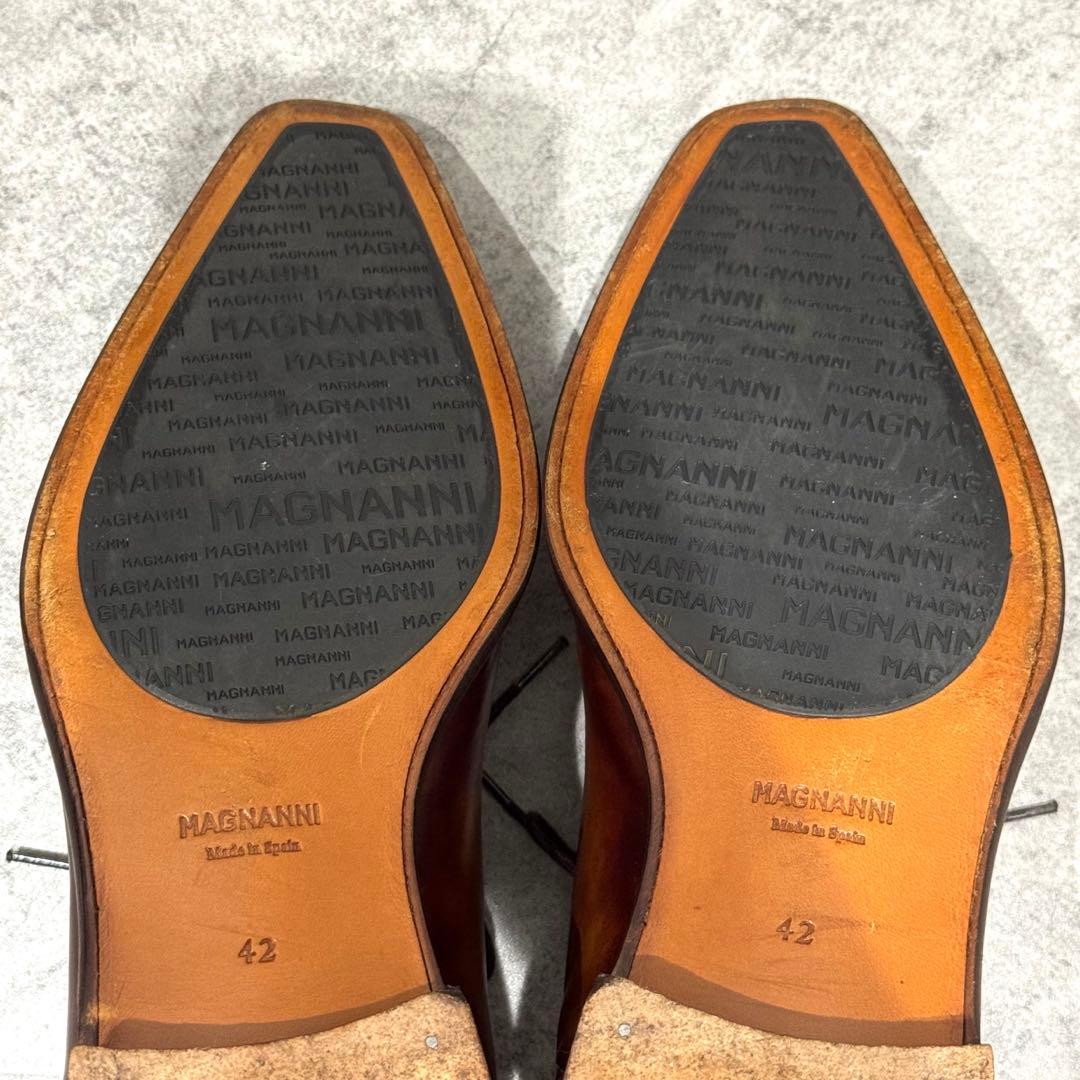 【極美品】マグナーニ　26 クォーターブローグ コニャック　ストレート　ビジネス