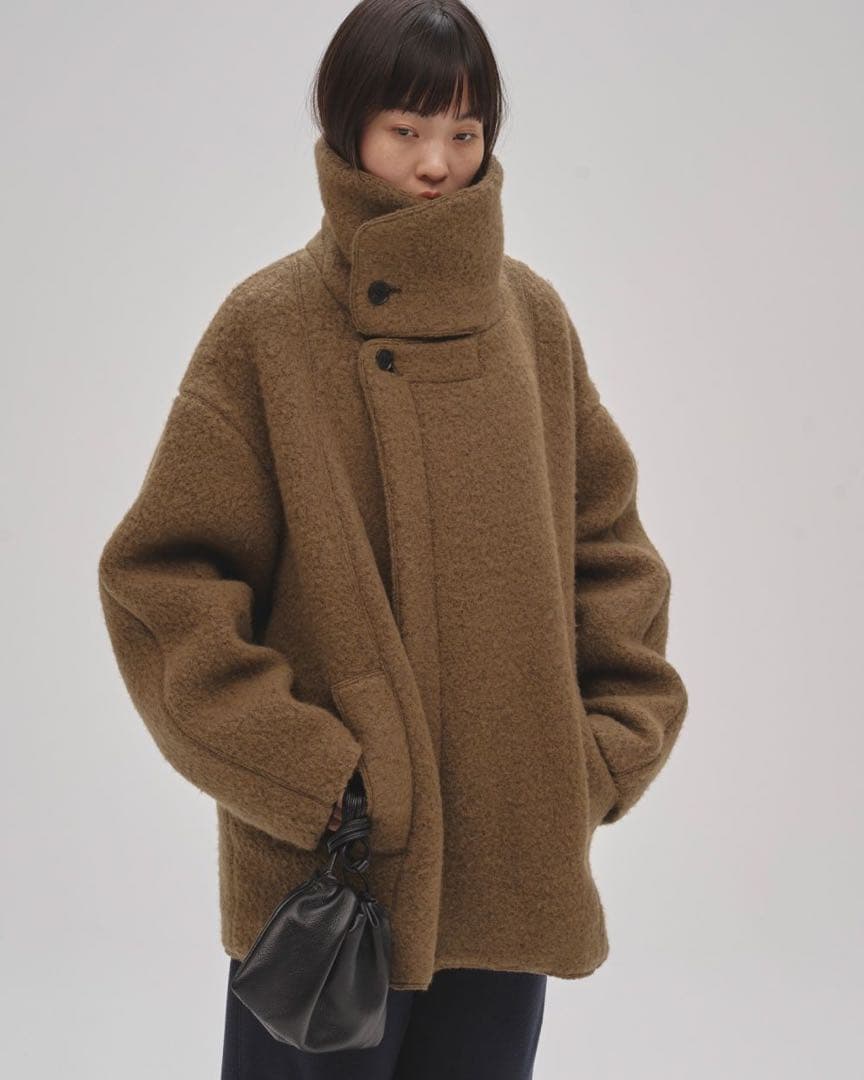 Standcollar Boucle Jacket グレージュ 38