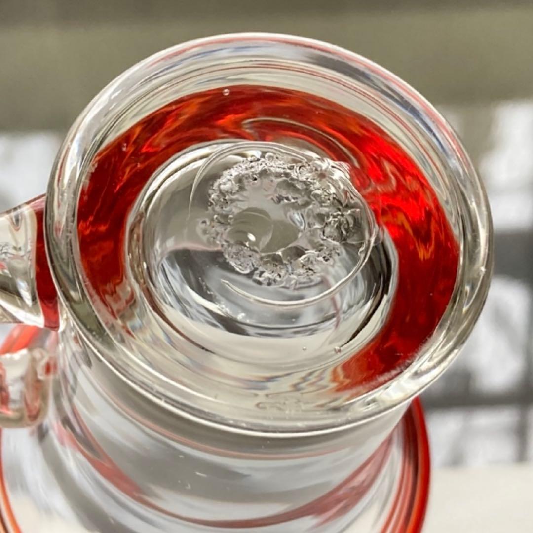 古いグラス カップ ウランガラス ⁇ 赤縁 持ち手付き 手作り 硝子 レトロ