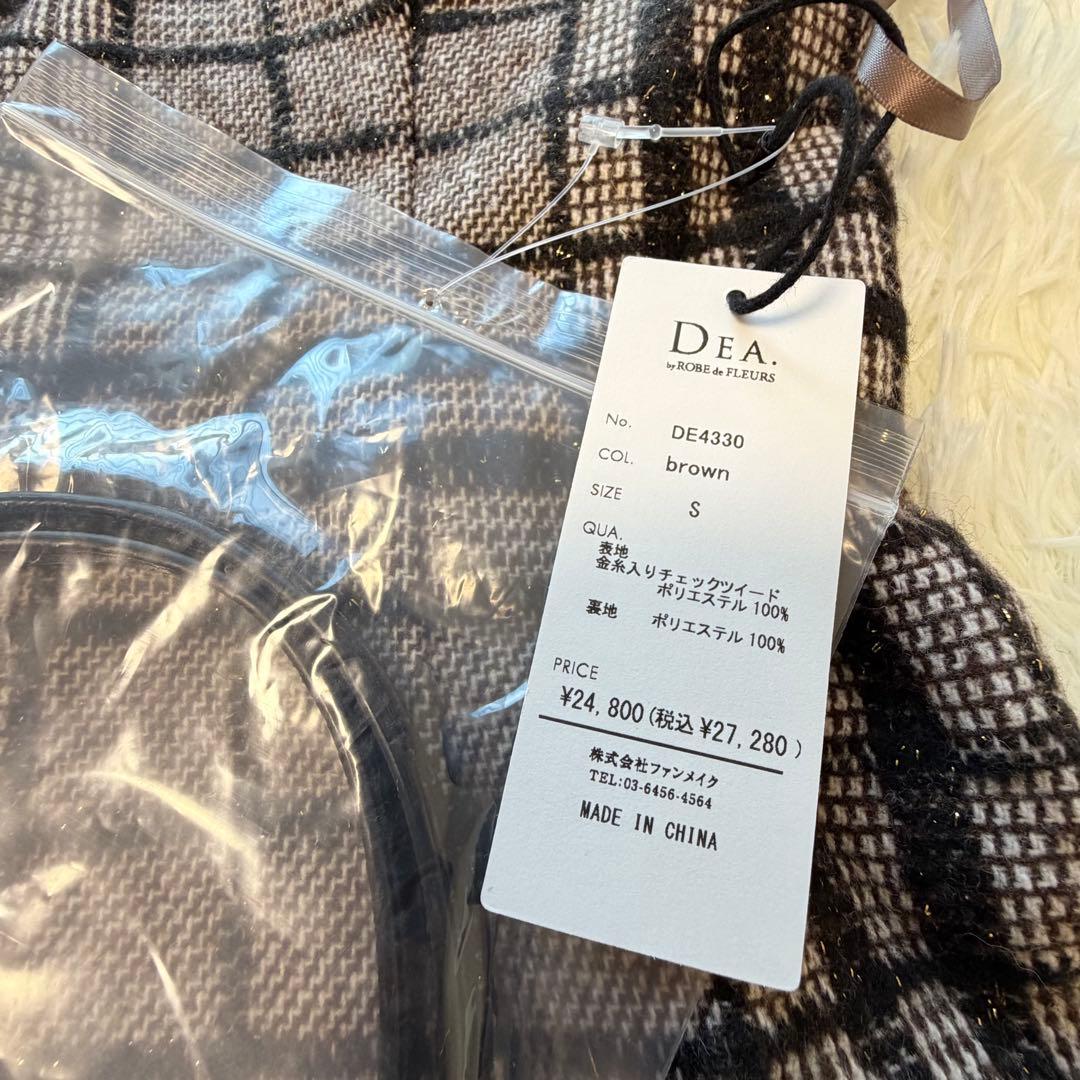 新品　ディアバイローブドフルール　チェックツイード袖付きプリーツスカート　ドレス