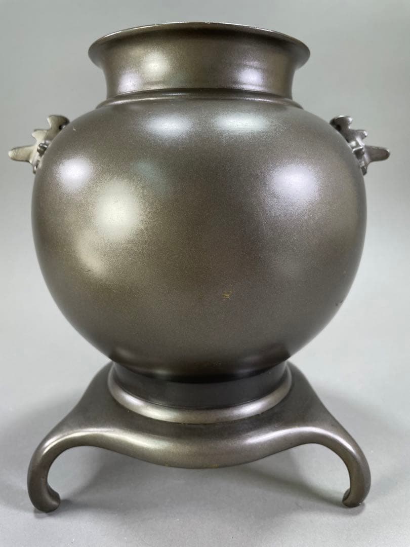 いけばな　池坊　古流　銅薄端　波鶴耳付　華道　銅器　花瓶