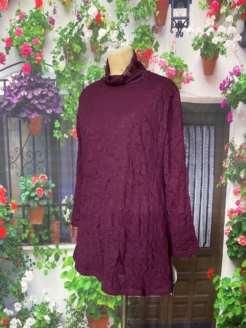 よっち195新品 裏起毛で暖か♪メッシュAラインチュニック(PU)(BL)