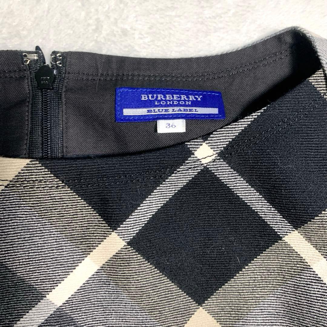 バーバリー　フレアワンピース　Ｓ　黒ノバチェック　毛　ウエストベルト　ホースロゴ