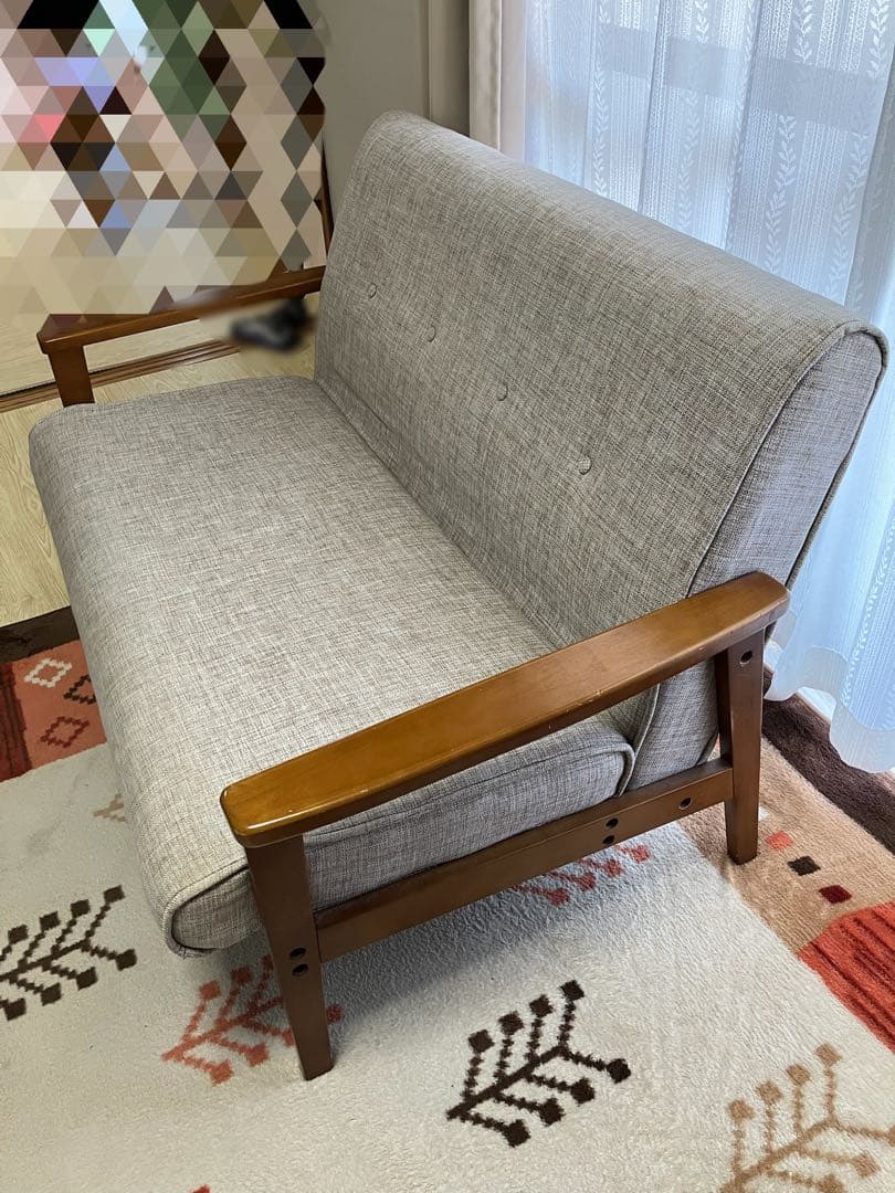 ビーカンパニー-グレー 布地 2人掛けソファ