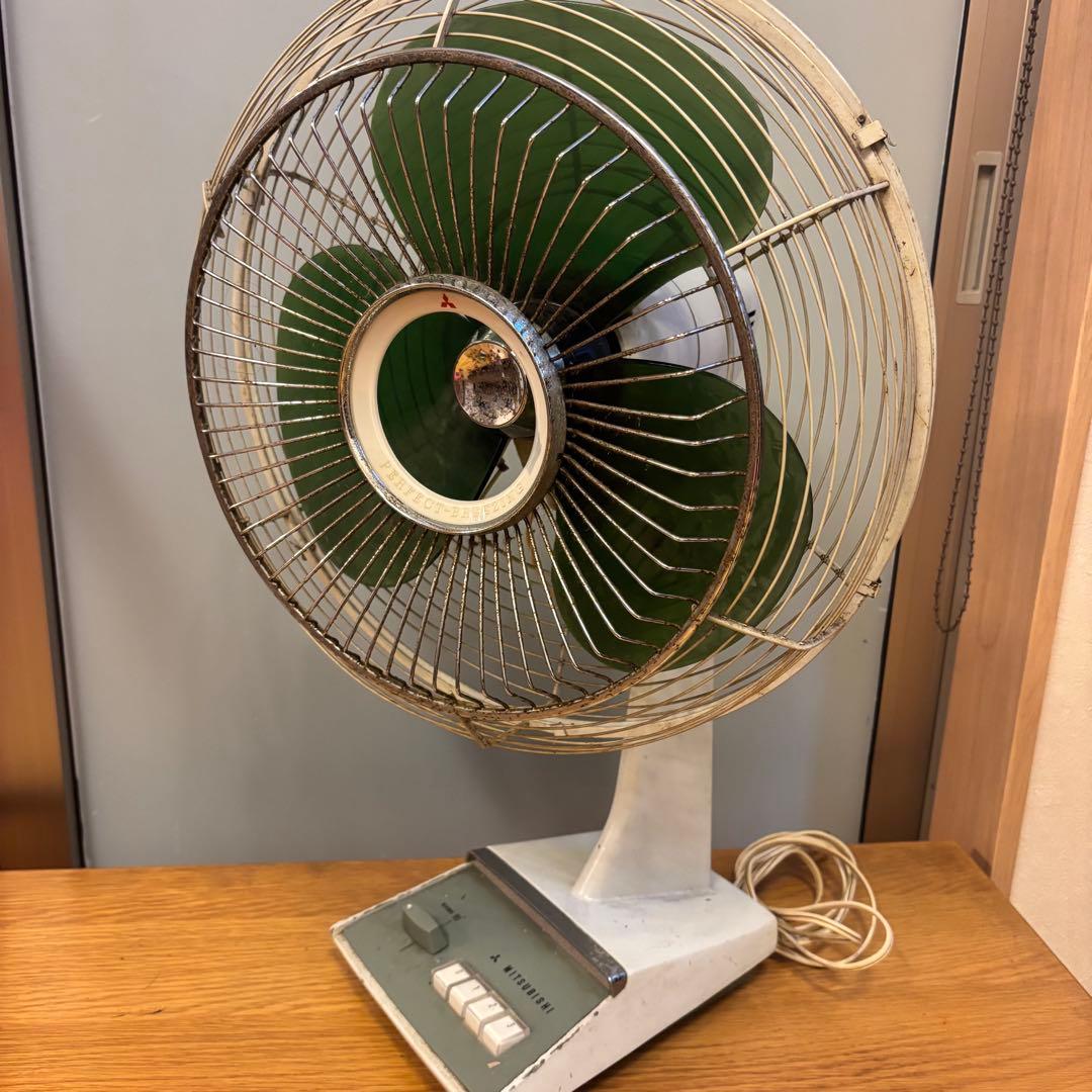 【希少昭和レトロ】三菱扇風機D35-L2型 三枚羽 細目扇 色調オリーブ 動作品