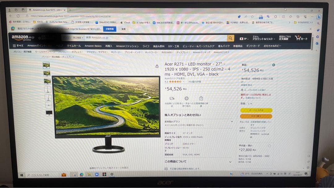 27インチ　モニター　ACER R271Bbmix