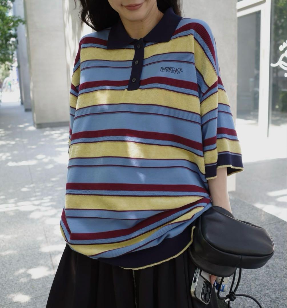 MULTI BORDER LOGO KNIT POLO TOP アメリ