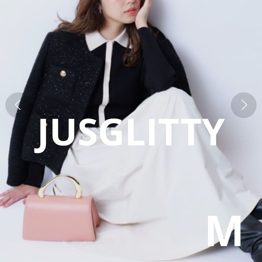 ジャスグリッティ2025 衿ニットドッキングワンピース ブラック M