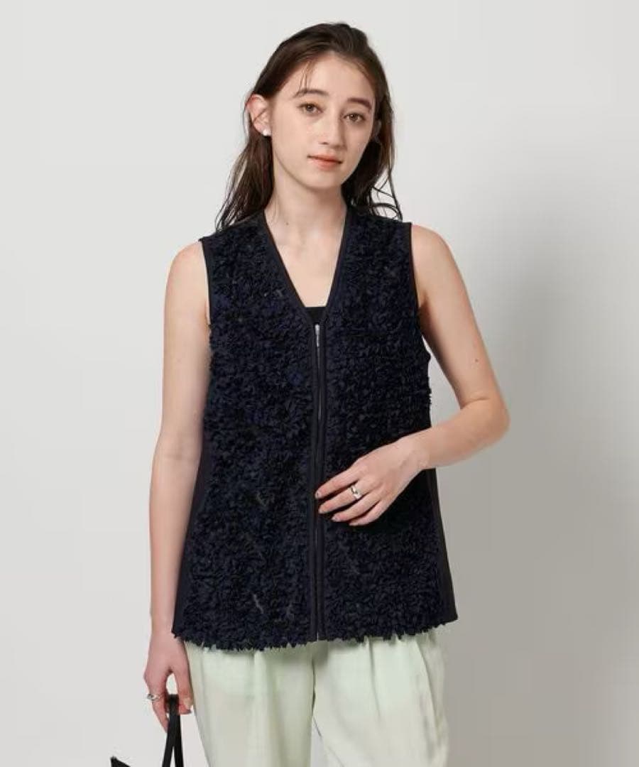 新品 2025 ユナイテッドアローズ フラワー チュール ニットベスト ネイビー