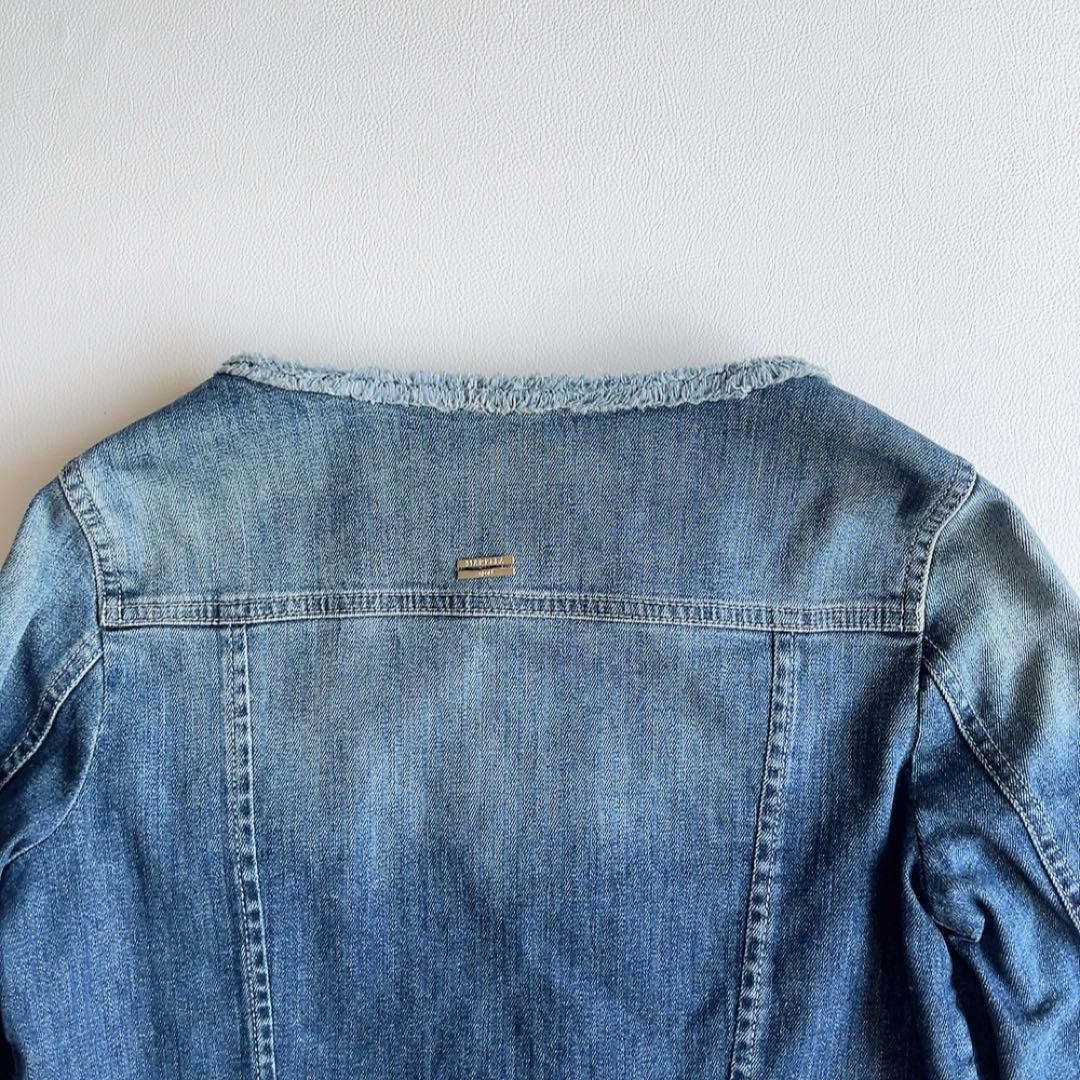 マックスマーラ　デニムジャケット　ブローチ付　ノーカラー　マレーラ　金ボタン