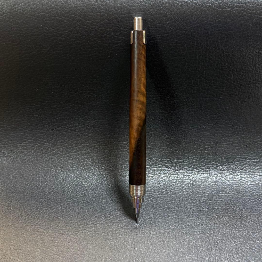 207黒柿縮杢　木製シャーペン　超低重心(溝付き) ステンレス