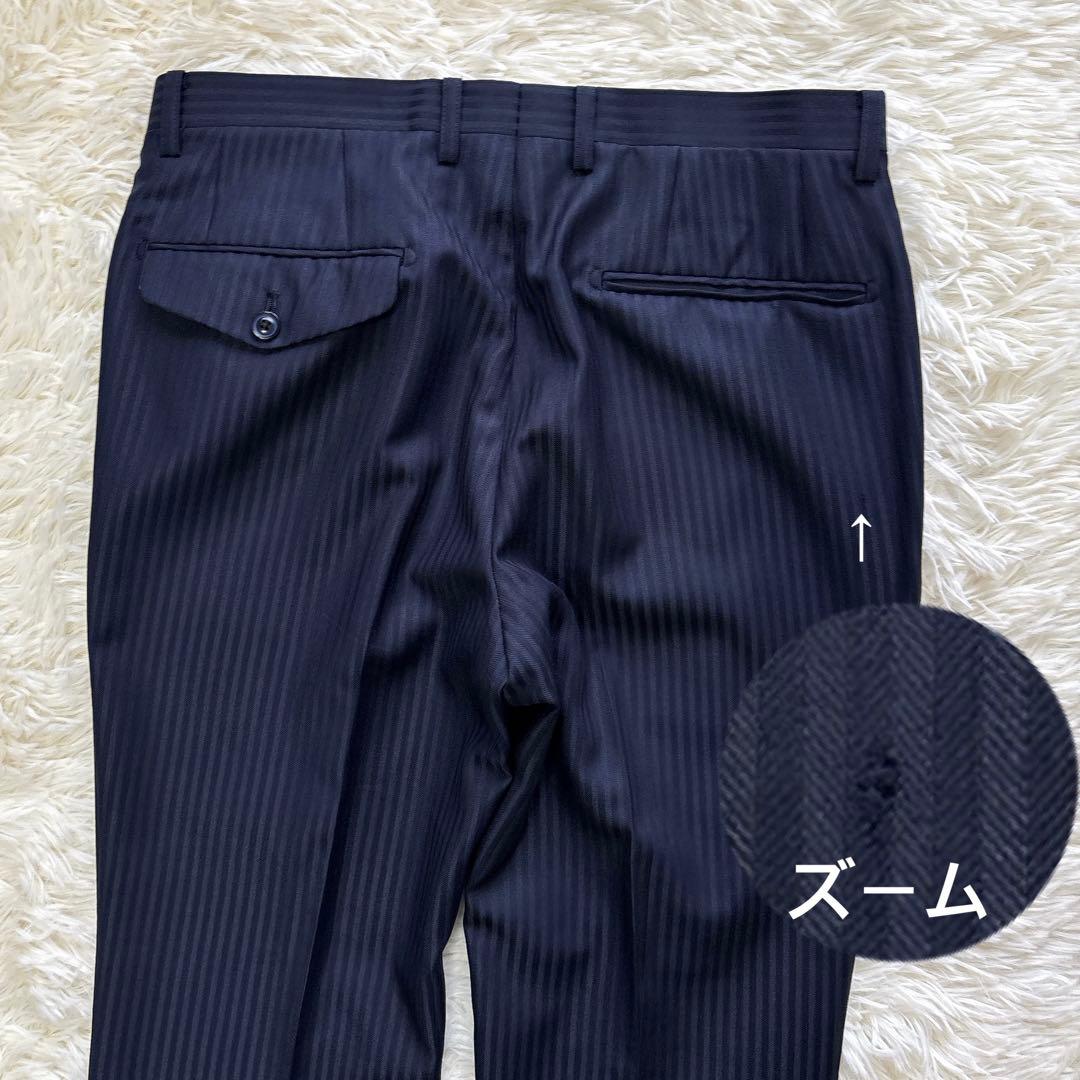 3ピース✨桂由美 ビジネス スーツ ネイビー ストライプ 92 A5 ウール混合