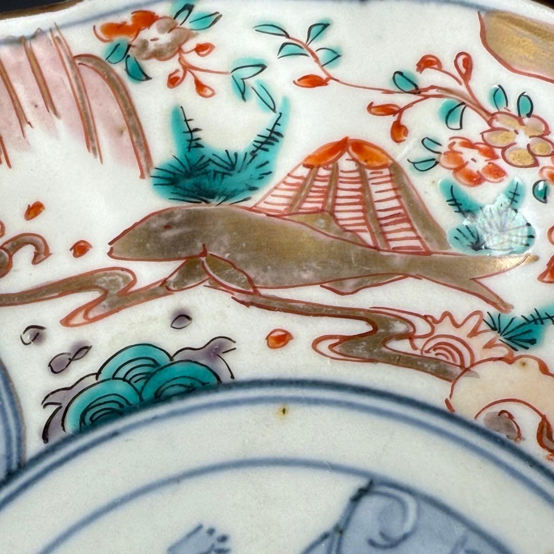 古伊万里　色絵千鳥文膾皿　12客　松　梅　蝶　魚　鹿の目　金蘭手　直径15cm