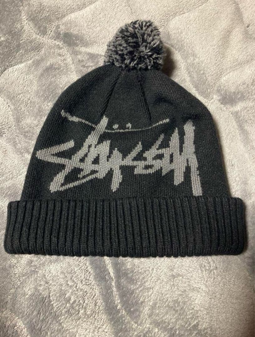 90s old ステューシー ボンボン ニット帽 ブラック 銀タグ