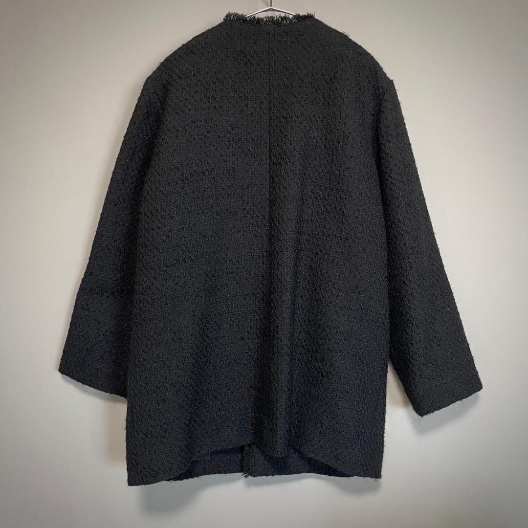 B:MING by BEAMS　ツイード M 黒 ノーカラ- フリンジ 金ボタン