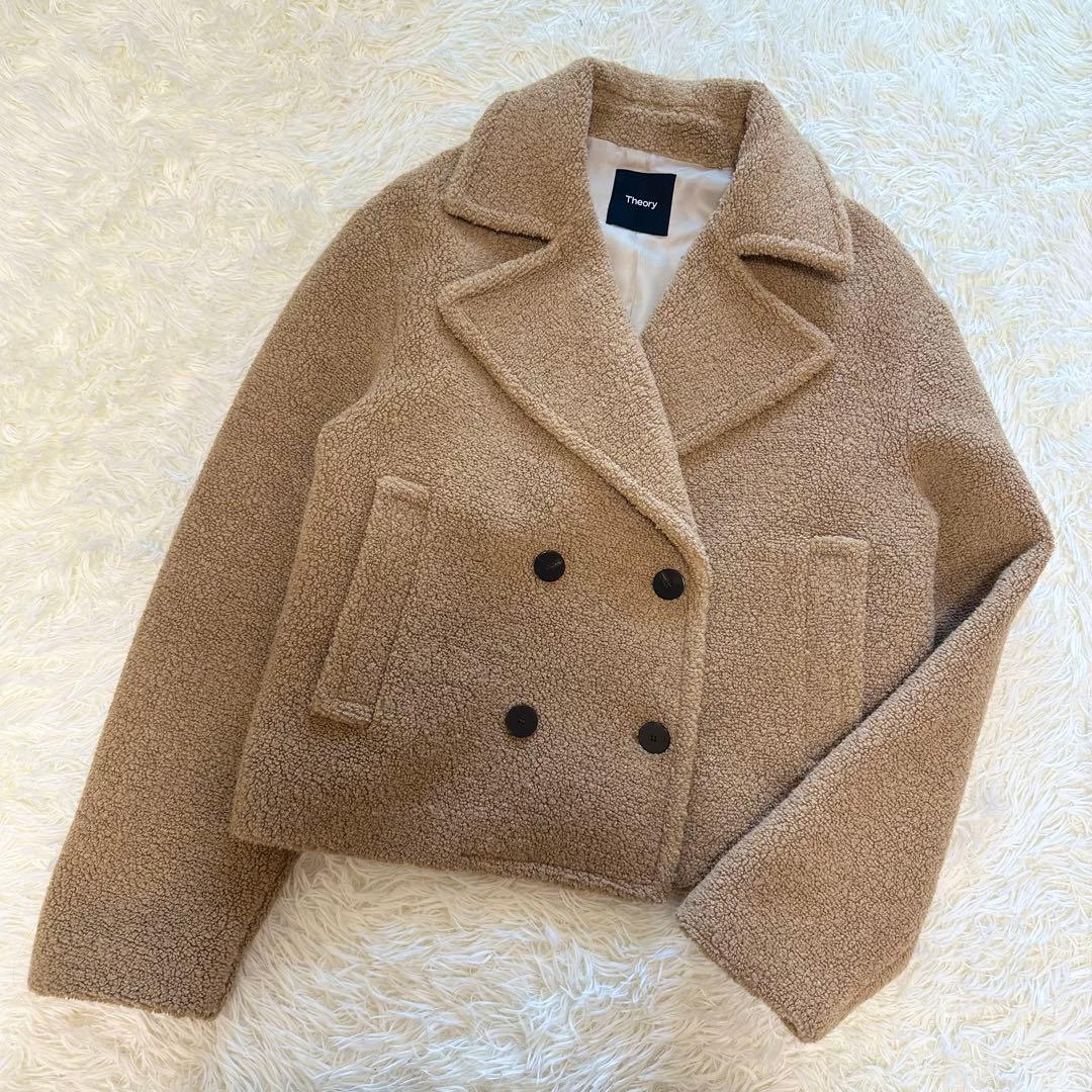 【Theory】テディフリース　ボア　ショート丈　ピーコート　ベージュ