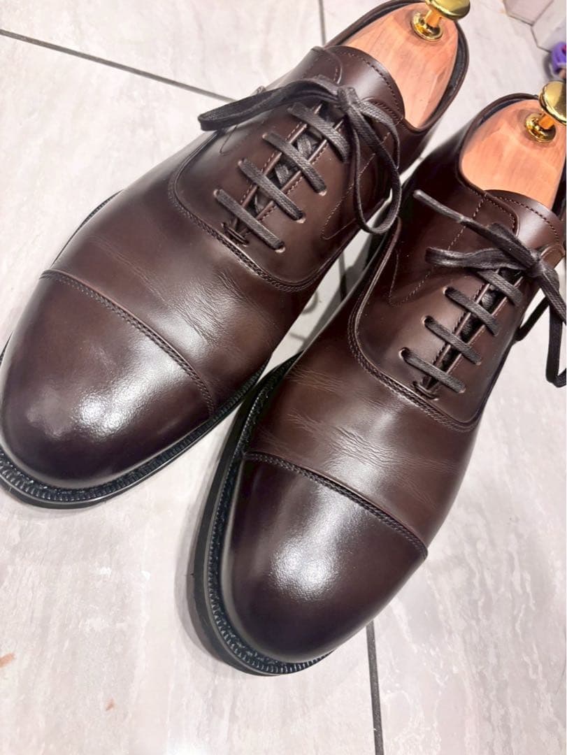 【美品/三陽山長】柔ニ/JUJI ブラウン ドレスシューズ/ストレートチップ