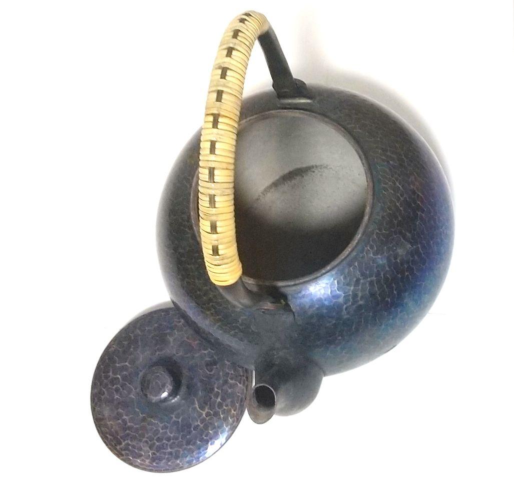 北越堂 湯沸 鎚起銅器 茶器　急須 青色金古銅製　銅器 木箱 しおり 【希少】