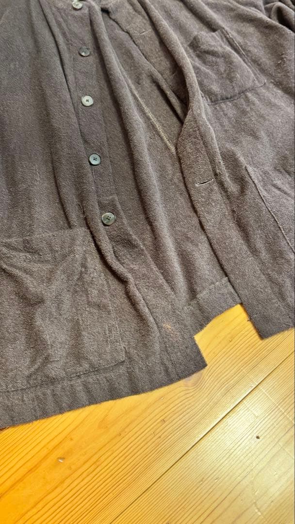 オーラリー　ダークブラウン ノーカラージャケット　今治タオル