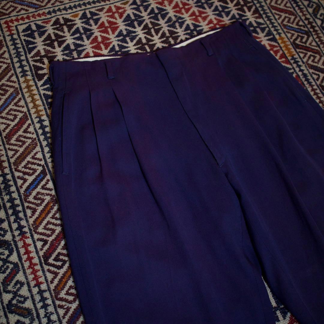 50-60s ギャバジン スラックス パンツ ナス紺　紙フラッシャー