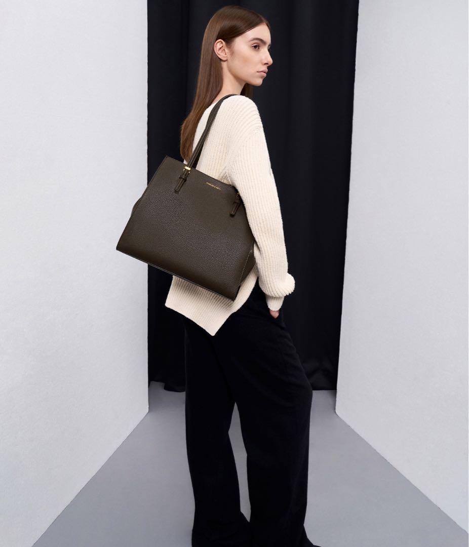 値下げ 極美品CHARLES&KEITE クラシックダブルハンドル トートバッグ