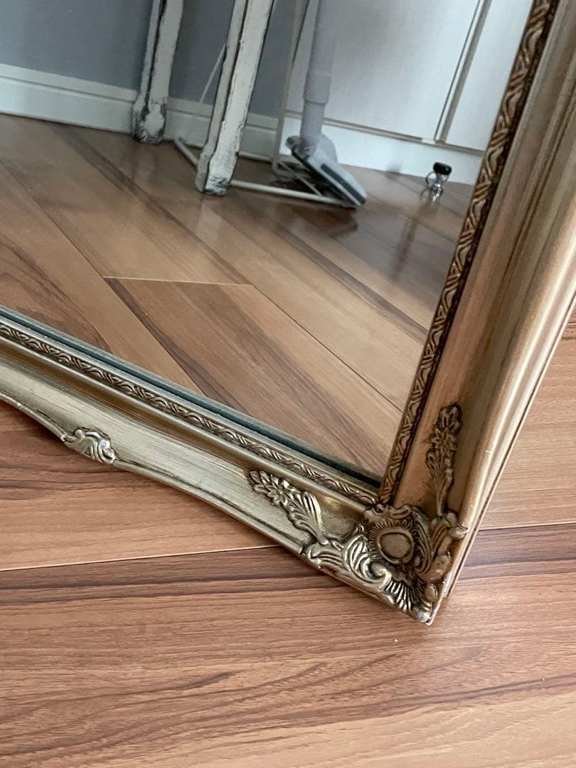 スタンドミラー　全身鏡　アンティーク調　ゴールド　たのメル便　送料込み