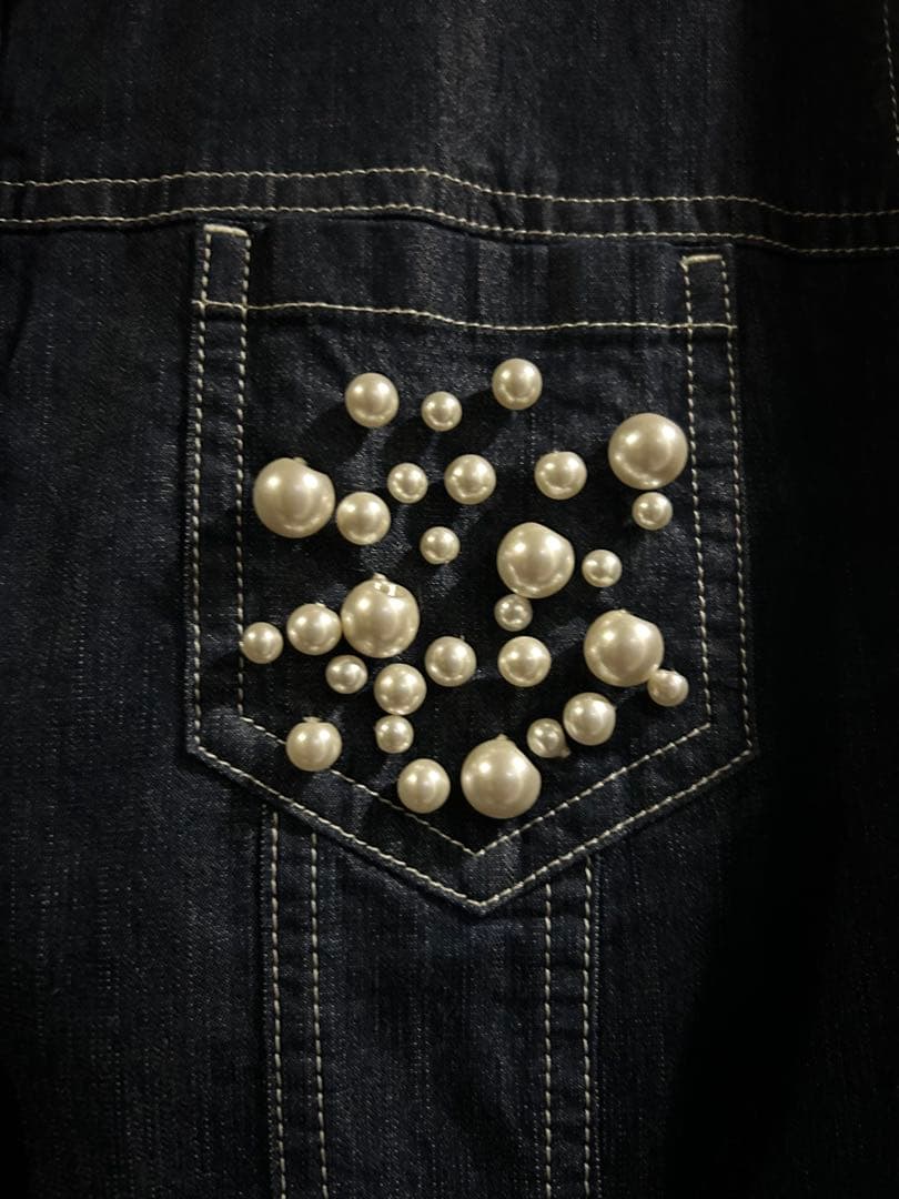ゴオリレリアン17+胸ポケットパールビーズ装飾デニムジャケット春夏57cm