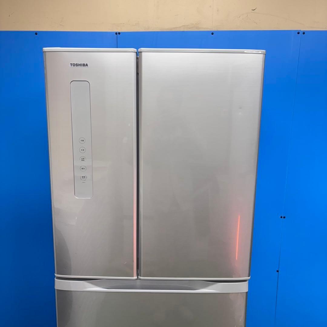 642 東芝　大型冷蔵庫　400L強　小型　家庭用　自動製氷　観音開き　シルバー