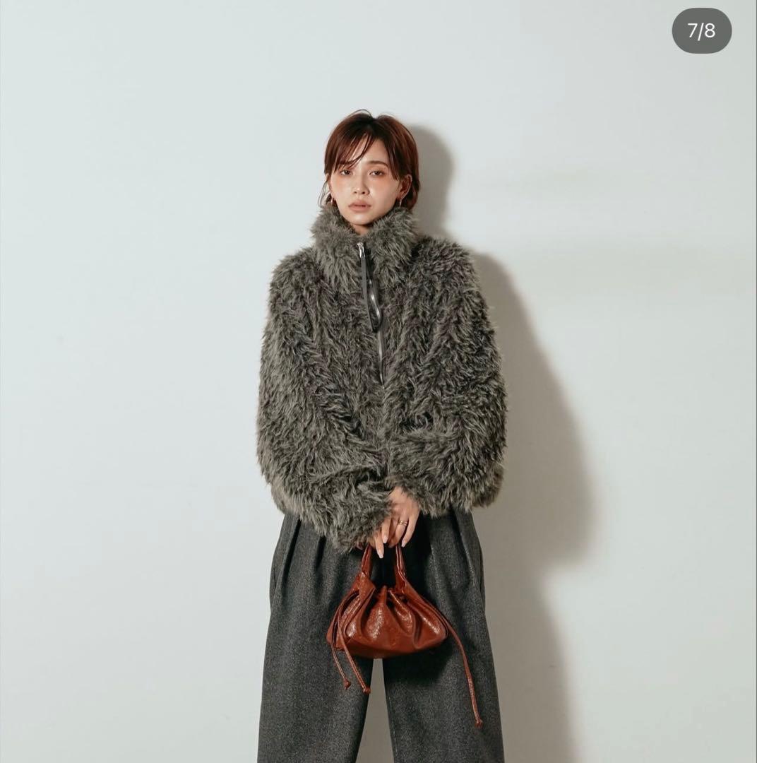 値下げ新品⭐︎ESICA エシカミックスシープファー スタンドブルゾン チャコール