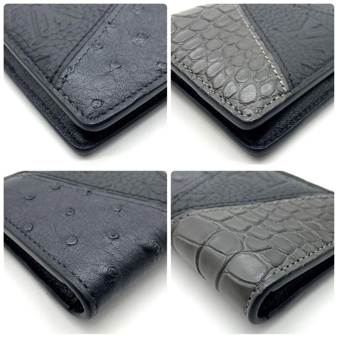 未使用級✨ヴィトン クロコ　オーストリッチ　アンプラント　カードケース　ブラック