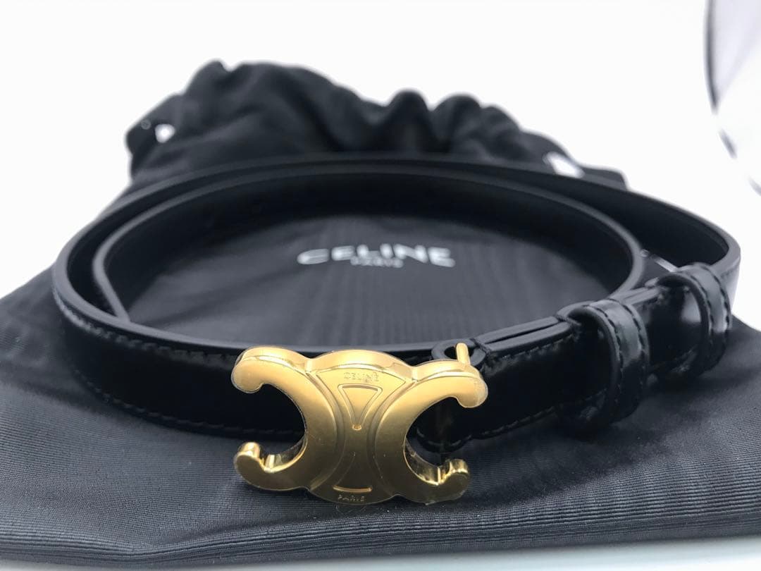 セリーヌ ベルト トリオンフ ゴールド金具 黒サイズ80 レザー保存袋